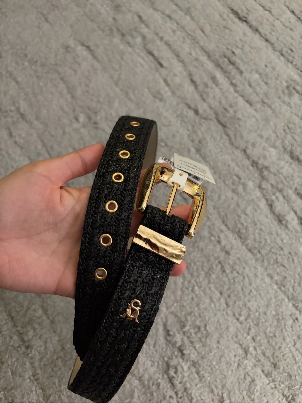 Steve Madden Black Woven Belt with Gold Buckle nwt